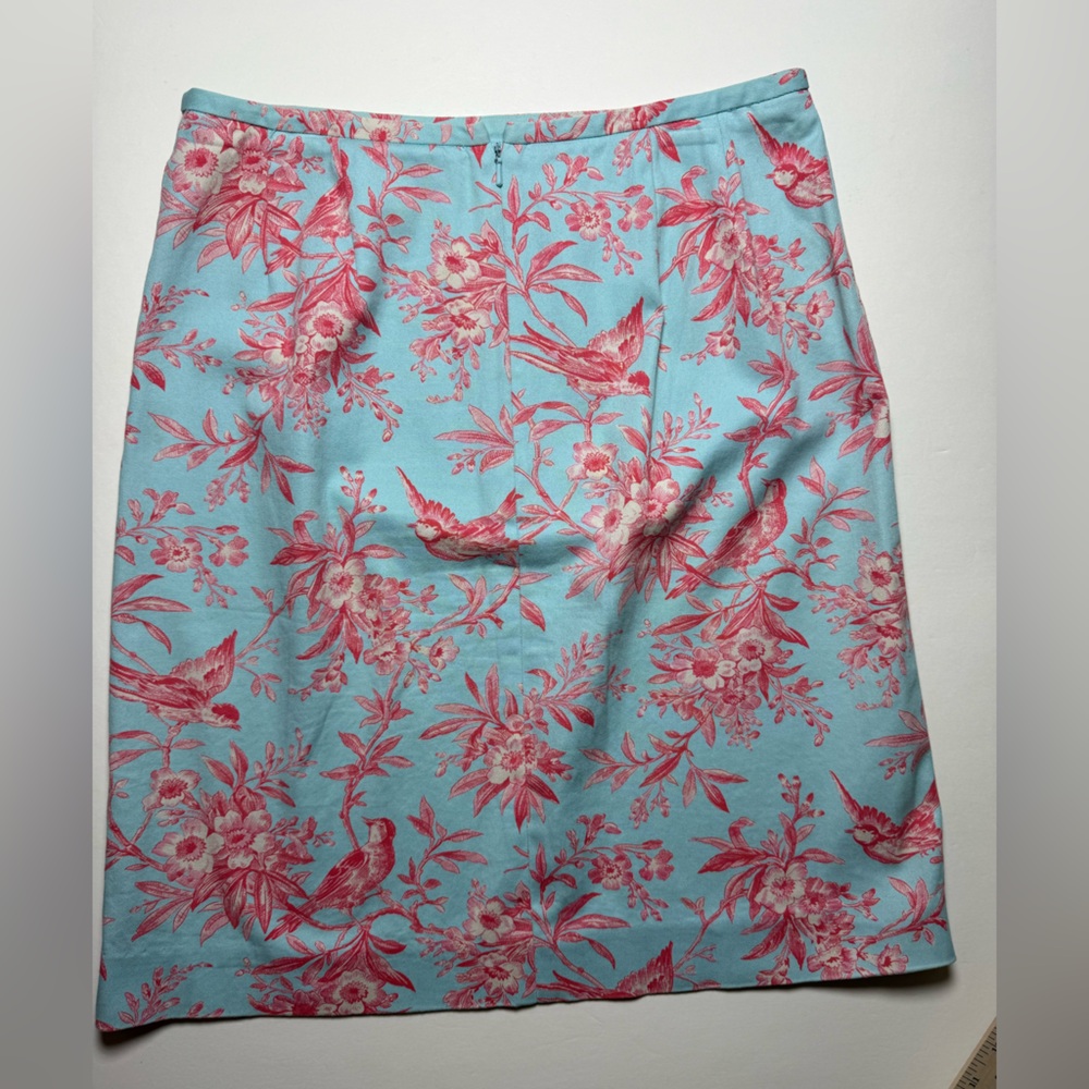 Harold's Aqua Pencil Skirt with Pink Floral & Bird Print - Picture 4 of 6